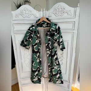 Floral Green and Black Trench Coat